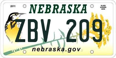 NE license plate ZBV209