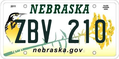 NE license plate ZBV210