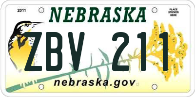 NE license plate ZBV211