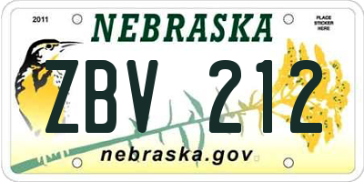 NE license plate ZBV212