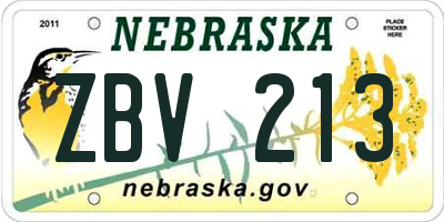 NE license plate ZBV213