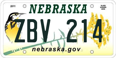 NE license plate ZBV214