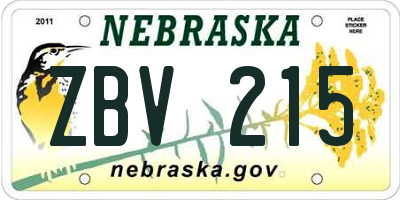 NE license plate ZBV215