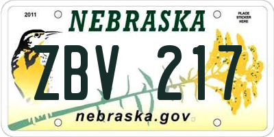 NE license plate ZBV217