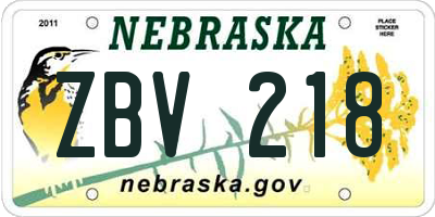 NE license plate ZBV218