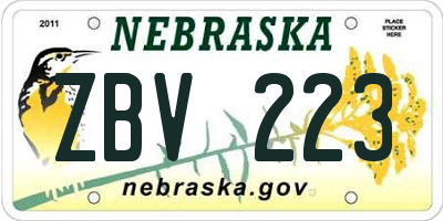 NE license plate ZBV223