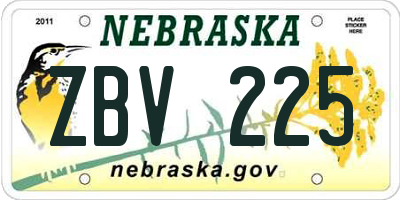 NE license plate ZBV225