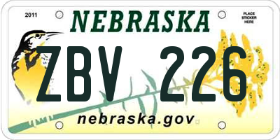 NE license plate ZBV226