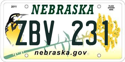 NE license plate ZBV231