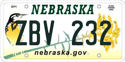 NE license plate ZBV232