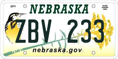NE license plate ZBV233