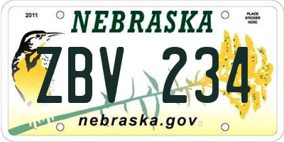 NE license plate ZBV234