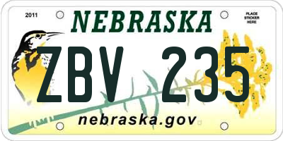 NE license plate ZBV235