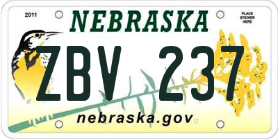 NE license plate ZBV237