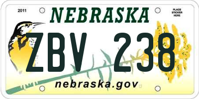 NE license plate ZBV238