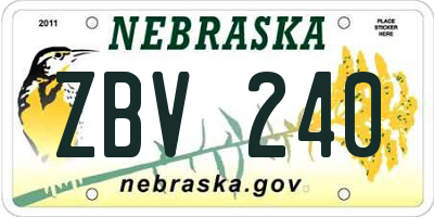 NE license plate ZBV240