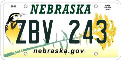 NE license plate ZBV243