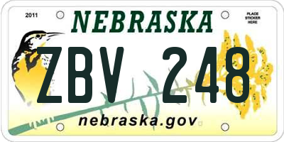 NE license plate ZBV248