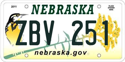 NE license plate ZBV251