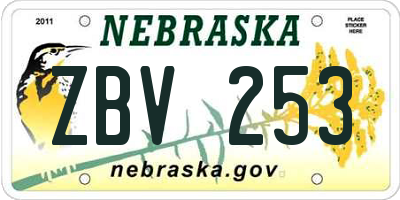 NE license plate ZBV253