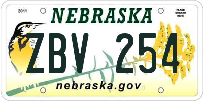 NE license plate ZBV254