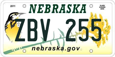 NE license plate ZBV255