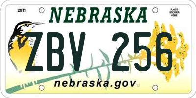 NE license plate ZBV256