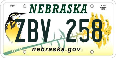 NE license plate ZBV258