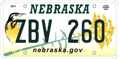 NE license plate ZBV260