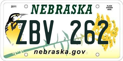 NE license plate ZBV262