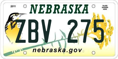 NE license plate ZBV275
