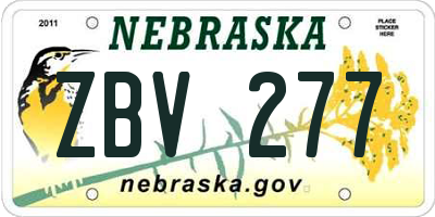 NE license plate ZBV277