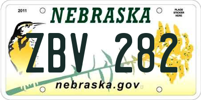 NE license plate ZBV282