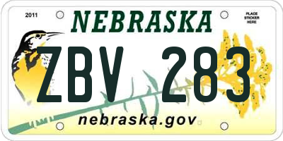 NE license plate ZBV283