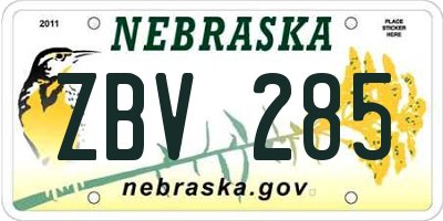NE license plate ZBV285