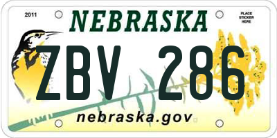 NE license plate ZBV286