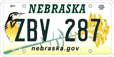 NE license plate ZBV287