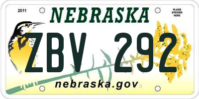 NE license plate ZBV292