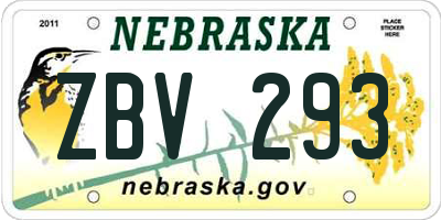 NE license plate ZBV293