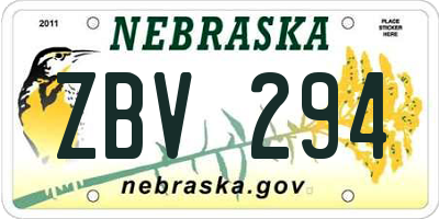 NE license plate ZBV294