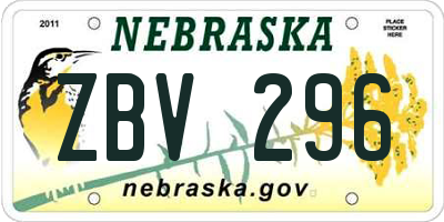 NE license plate ZBV296