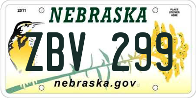 NE license plate ZBV299