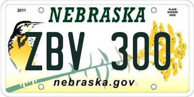 NE license plate ZBV300