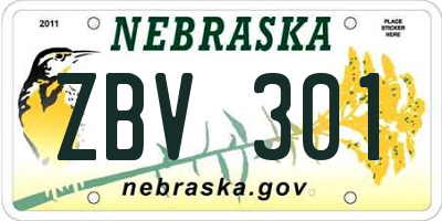 NE license plate ZBV301