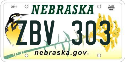 NE license plate ZBV303