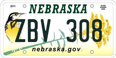 NE license plate ZBV308