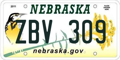 NE license plate ZBV309