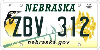 NE license plate ZBV312