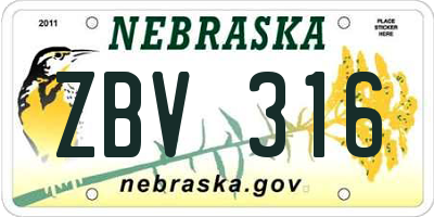 NE license plate ZBV316