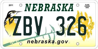 NE license plate ZBV326